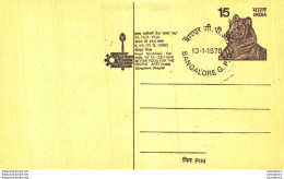 India Postal Stationery Tiger 15 Bangalore Cachet - Postcards