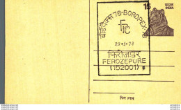 India Postal Stationery Tiger 15 Ferozepore Cachet - Postcards