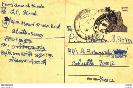 India Postal Stationery Tiger 15 To Calcutta - Cartoline Postali