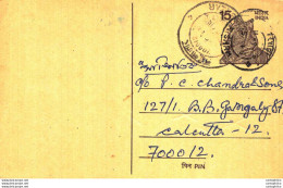 India Postal Stationery Tiger 15 To Calcutta - Cartoline Postali