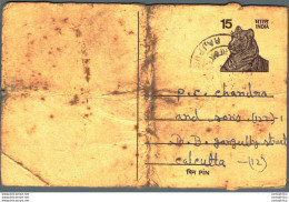 India Postal Stationery Tiger 15 To Calcutta - Cartoline Postali