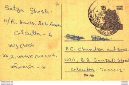 India Postal Stationery Tiger 15 To Calcutta - Cartoline Postali