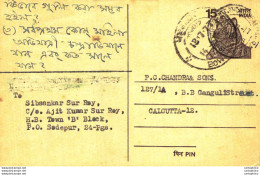 India Postal Stationery Tiger 15 To Calcutta - Cartoline Postali