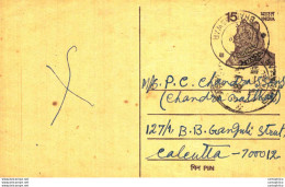 India Postal Stationery Tiger 15 To Calcutta - Cartoline Postali