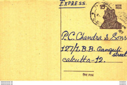 India Postal Stationery Tiger 15 To Calcutta - Cartoline Postali