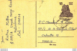 India Postal Stationery Tiger 15 To Calcutta - Cartoline Postali