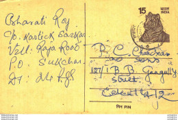 India Postal Stationery Tiger 15 To Calcutta - Cartoline Postali