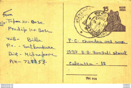 India Postal Stationery Tiger 15 To Calcutta - Cartoline Postali