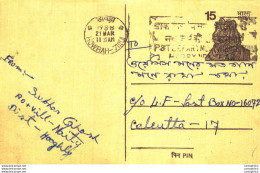 India Postal Stationery Tiger 15 To Calcutta Howbah Cds - Cartoline Postali