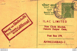 India Postal Stationery Ashoka 10ps Insist On Calicloth With Calithread Cachet To Ahmedabad - Postales