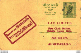 India Postal Stationery Ashoka 10ps Insist On Calicloth With Calithread Cachet To Ahmedabad - Ansichtskarten