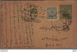 India Postal Stationery George V 1/2A  Patiala State Ovpt Delhi Cds - Postales