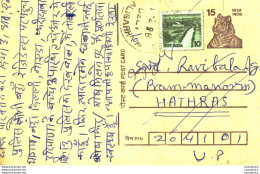 India Postal Stationery Tiger 15 To Hathras - Postales