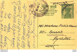 India Postal Stationery Ashoka 10ps To Beawar Anpurna - Postcards