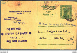 India Postal Stationery Ashoka 10ps To Sikar - Postkaarten