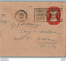 India Postal Stationery Ashoka Tiger 2A Calcutta Cds To Bikaner - Postkaarten