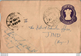 India Postal Stationery Ashoka Tiger 25 To Jind - Postcards