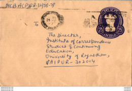 India Postal Stationery Ashoka Tiger 25 To Jaipur - Ansichtskarten