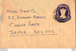 India Postal Stationery Ashoka Tiger 25 To Jaipur - Postales
