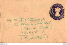 India Postal Stationery Ashoka Tiger 25 To Jaipur - Cartes Postales