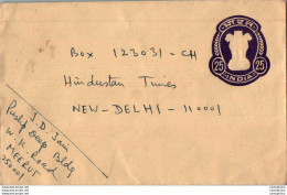 India Postal Stationery Ashoka Tiger 25 To New Delhi - Postales