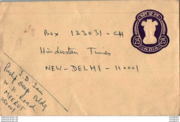 India Postal Stationery Ashoka Tiger 25 To New Delhi - Cartes Postales