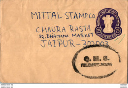 India Postal Stationery Ashoka Tiger 25 To Jaipur - Cartes Postales