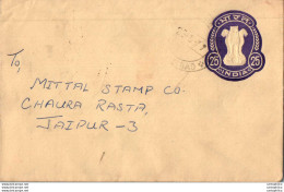 India Postal Stationery Ashoka Tiger 25 To Jaipur - Postales
