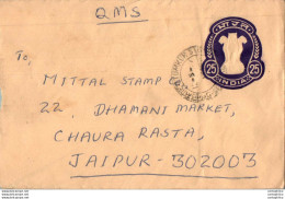 India Postal Stationery Ashoka Tiger 25 To Jaipur - Postcards