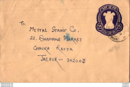 India Postal Stationery Ashoka Tiger 25 To Jaipur - Postales