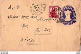 India Postal Stationery Ashoka Tiger 25 To Jind - Postcards