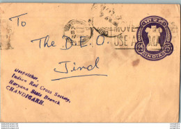 India Postal Stationery Ashoka Tiger 25 To Jind - Postcards