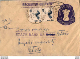 India Postal Stationery Ashoka Tiger 25 To Patiala - Postales