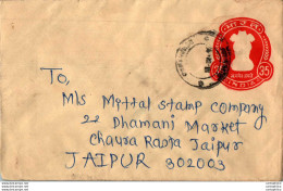 India Postal Stationery Ashoka Tiger 35 To Jaipur - Cartoline Postali