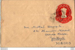 India Postal Stationery Ashoka Tiger 35 To Jaipur - Cartes Postales