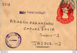 India Postal Stationery Ashoka Tiger 35 To Jaipur - Postkaarten