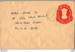 India Postal Stationery Ashoka Tiger 35 To Jaipur - Postkaarten