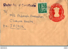 India Postal Stationery Ashoka Tiger 35 To Jaipur - Postcards