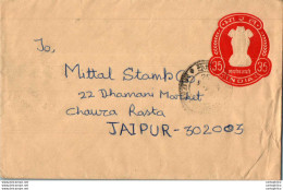 India Postal Stationery Ashoka Tiger 35 To Jaipur - Postales