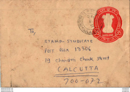 India Postal Stationery Ashoka Tiger 35 To Calcutta - Cartes Postales