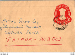 India Postal Stationery Ashoka Tiger 35 To Jaipur - Postcards