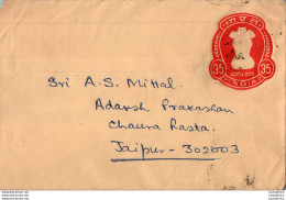 India Postal Stationery Ashoka Tiger 35 To Jaipur - Postcards