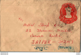 India Postal Stationery Ashoka Tiger 35 To Jaipur - Ansichtskarten