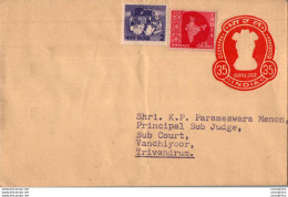 India Postal Stationery Ashoka Tiger 35 To Vanchiyoor Trivandrum - Postcards