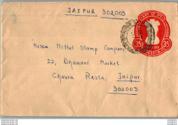 India Postal Stationery Ashoka Tiger 35 To Jaipur - Postkaarten