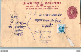 Nepal Postal Stationery Flowers 50p To Darchula - Népal