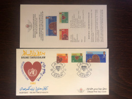 BRUNEI FDC COVER 1992 YEAR CARDIOLOGY HEART HEALTH MEDICINE STAMPS - Brunei (1984-...)