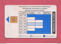 Benin- PTT- Used Phone Card With Chip, 50 Units- Tariff Timetable, Fasce Orarie.Exp. 9.1996 - Bénin