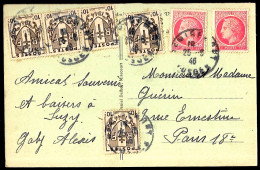 1946 CPA Avec Affranchissement Composé (7 Timbres) "Chaînes Brisées" + Cérès De Mazelin...de 88 Remiremont à Paris - Cartas & Documentos