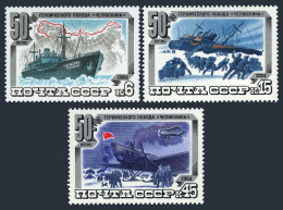 Russia 5246-5248, 5249, MNH. Tchellyuskin Arctic Expedition-50, 1984. Hero USSR. - Neufs